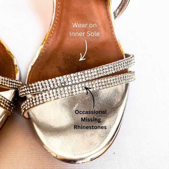 Steve Madden 9M Silver Sparkly Strappy Heels | Rhinestone Stilettos 4.5" - Picture 8 of 10